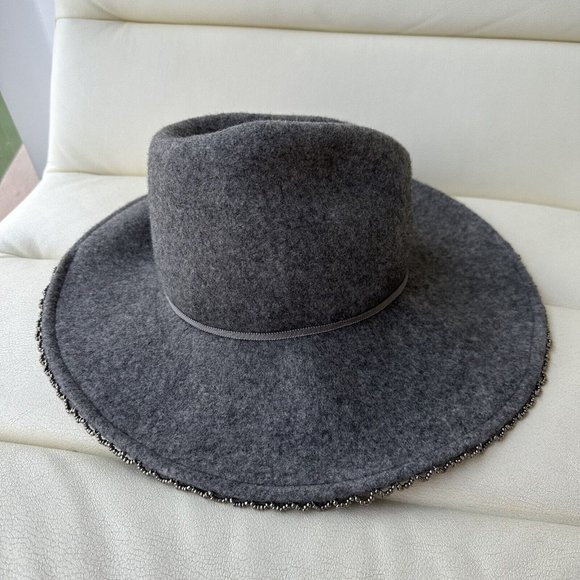 $445 Gigi Burris Women's Gray Drake Asymmetrical Wool Felt Bead Fedora Hat O/S - Picture 2 of 6
